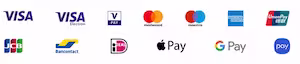 Betaalmethodenbanner met logo’s van Visa, Mastercard, iDEAL, PayPal, Apple Pay, Google Pay, Bancontact, Maestro en American Express – moderne weergave van geaccepteerde betaalopties bij Taxi Centrale Tilburg.