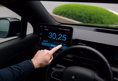 Taximeter BCT in moderne taxi met ritprijs – Taxi tarieven Tilburg